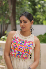 Thumbnail for Lorenvalley Fashion Offwhite Kora Cotton with Multi Thread Embroidered Work Gown