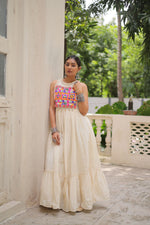 Thumbnail for Lorenvalley Fashion Offwhite Kora Cotton with Multi Thread Embroidered Work Gown