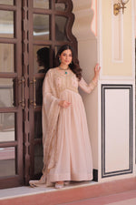 Thumbnail for Prazu Fashion Cream Georgette With Beads & Sequins Embroidered Gown With Dupatta - Distacart