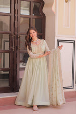 Thumbnail for Prazu Fashion Pista Georgette With Beads & Sequins Embroidered Gown With Dupatta