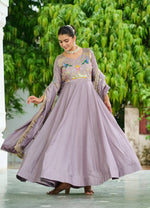 Thumbnail for Vedant Vastram Vichitra Silk Embroidery & Sequence Work Stitched Ethnic Gown-Onion - Distacart