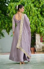 Thumbnail for Vedant Vastram Vichitra Silk Embroidery & Sequence Work Stitched Ethnic Gown-Onion - Distacart