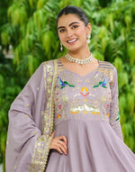 Thumbnail for Vedant Vastram Vichitra Silk Embroidery & Sequence Work Stitched Ethnic Gown-Onion - Distacart