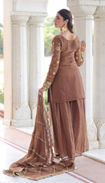 Thumbnail for Vedant Vastram Russian Silk Embroidery & Sequence Work Stitched Ethnic Sharara Set-Coffee