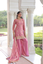 Thumbnail for Prazu Fashion Light Pink Fendi Silk Sequins & Zari Embroidered Sharara Suit