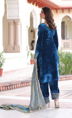 Thumbnail for Vedant Vastram Heavy Velvet Embroidery & Sequence Work Stitched Salwar Suit Set-Blue - Distacart