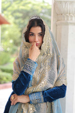 Thumbnail for Vedant Vastram Heavy Velvet Embroidery & Sequence Work Stitched Salwar Suit Set-Blue - Distacart