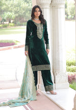 Thumbnail for Vedant Vastram Heavy Velvet Embroidery & Sequence Work Stitched Salwar Suit Set-Green - Distacart