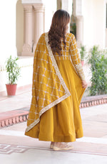 Thumbnail for Vedant Vastram Vichitra Silk Embroidery & Sequence Work Stitched Ethnic Gown-Yellow