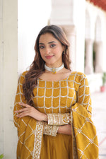Thumbnail for Vedant Vastram Vichitra Silk Embroidery & Sequence Work Stitched Ethnic Gown-Yellow