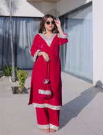 Thumbnail for Vedant Vastram Heavy Velvet Embroidery & Mirror Work Stitched Salwar Suit Set-Pink - Distacart