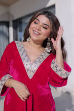 Thumbnail for Vedant Vastram Heavy Velvet Embroidery & Mirror Work Stitched Salwar Suit Set-Pink - Distacart