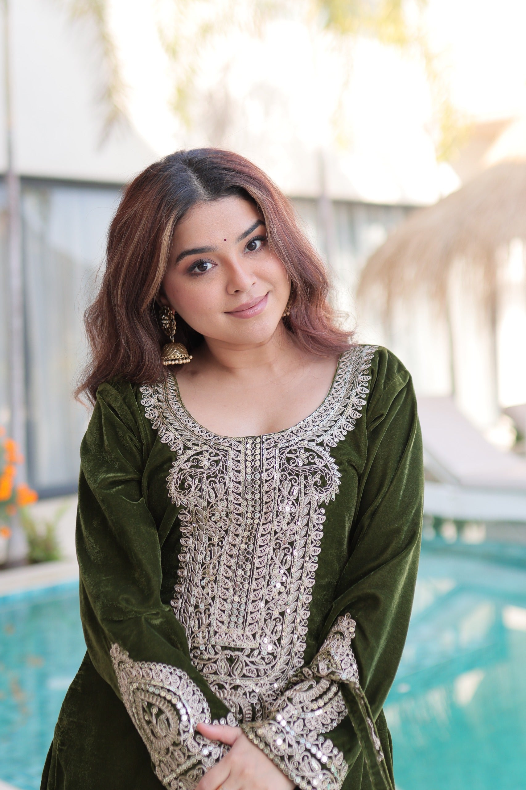 Prazu Fashion Green Velvet With Rich Zari Coding Embroidered Suit With Potli Bag - Distacart