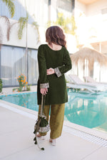 Thumbnail for Prazu Fashion Green Velvet With Rich Zari Coding Embroidered Suit With Potli Bag - Distacart
