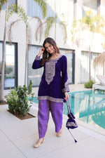 Thumbnail for Prazu Fashion Purple Velvet With Rich Zari Coding Embroidered Suit With Potli Bag - Distacart