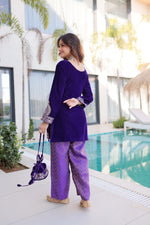 Thumbnail for Prazu Fashion Purple Velvet With Rich Zari Coding Embroidered Suit With Potli Bag - Distacart