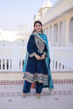 Thumbnail for Prazu Fashion Rama Velvet Rich Sequins , Zari, Coding & Thread Embroidered Salwar Suit - Distacart