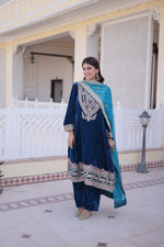 Thumbnail for Prazu Fashion Rama Velvet Rich Sequins , Zari, Coding & Thread Embroidered Salwar Suit - Distacart