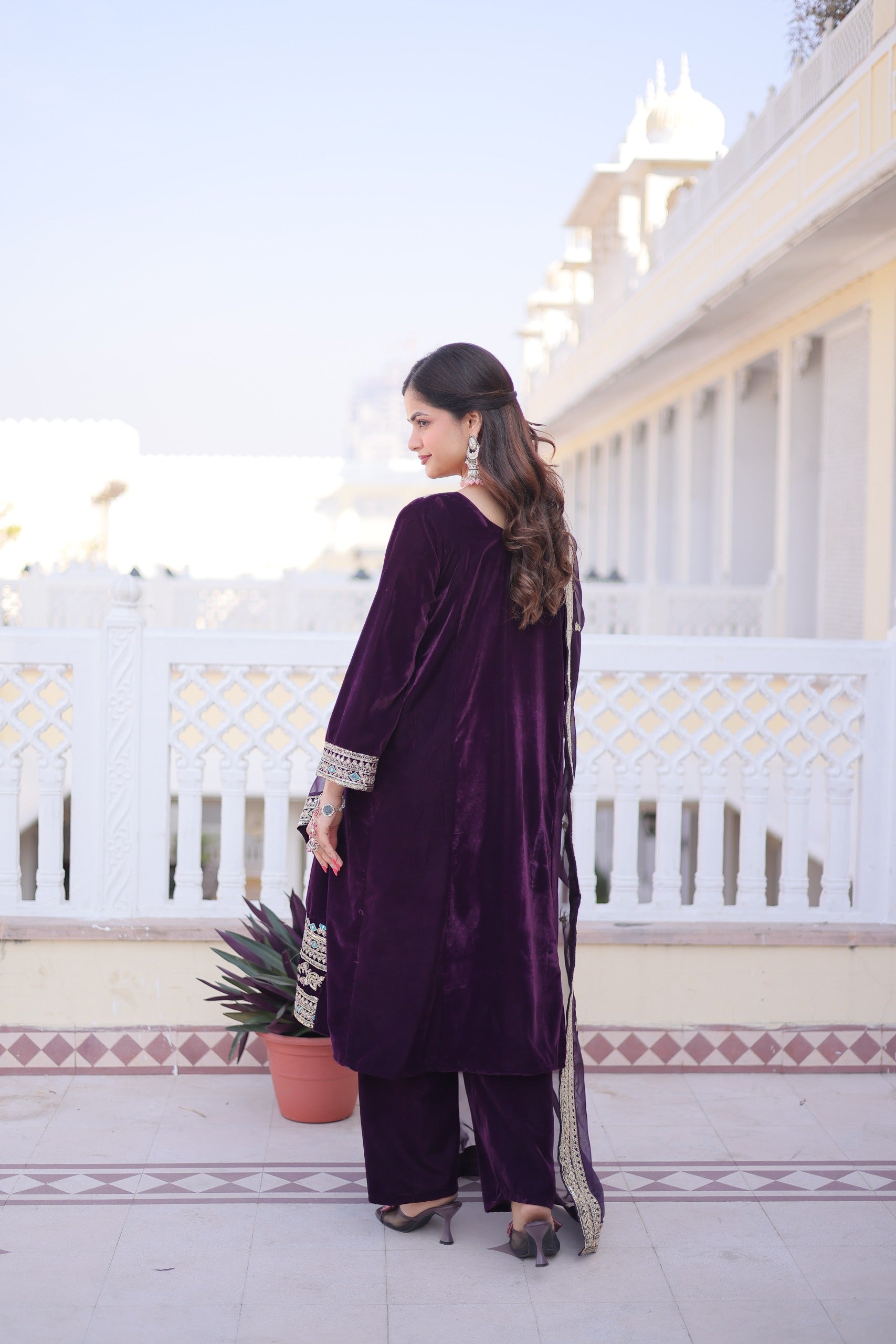 Prazu Fashion Wine Velvet Rich Sequins , Zari, Coding & Thread Embroidered Salwar Suit - Distacart