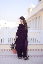 Thumbnail for Prazu Fashion Wine Velvet Rich Sequins , Zari, Coding & Thread Embroidered Salwar Suit - Distacart
