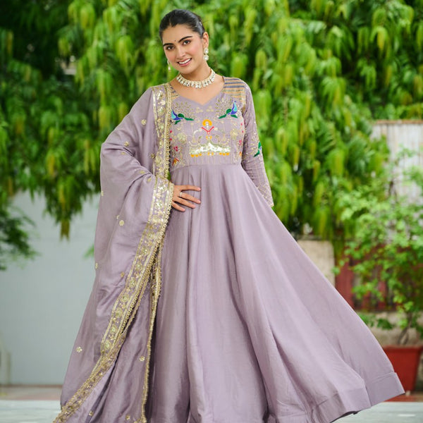 Lehenga Mart Premium Readymade Gown With Dupatta Set For Women-Onion - Distacart