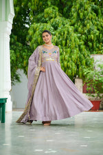 Thumbnail for Lehenga Mart Premium Readymade Gown With Dupatta Set For Women-Onion - Distacart