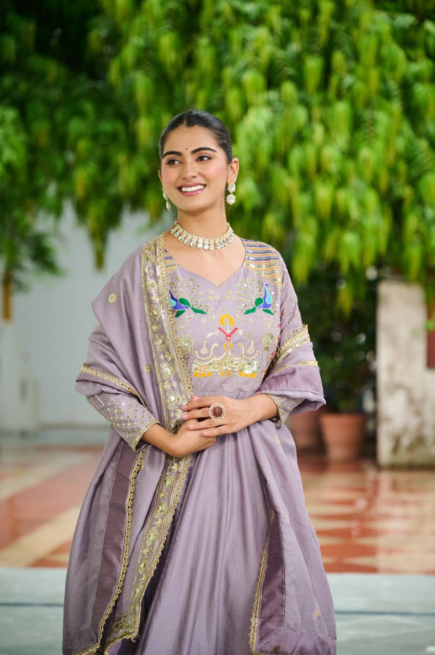 Lehenga Mart Premium Readymade Gown With Dupatta Set For Women-Onion - Distacart
