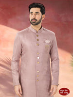 Thumbnail for Joban Fashion Men's Pink Straight Imported Tr Self-Design In Fabric Indo-Western Kurta Set - Distacart
