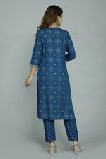 Thumbnail for Alvano Printed Sequence Kurti with Pant and Dupatta set Rayon (Blue) - Distacart