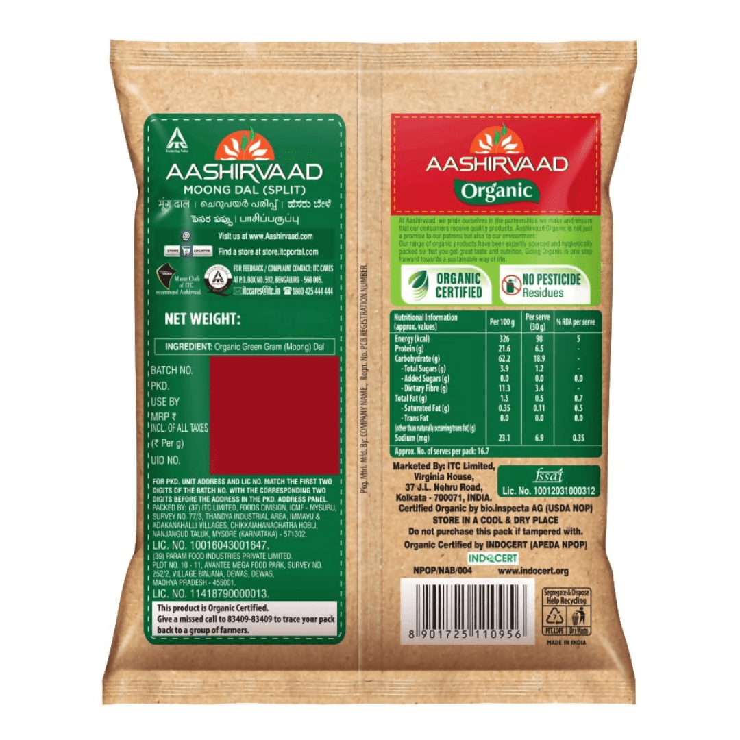 Aashirvaad Organic Moong Dal - Distacart