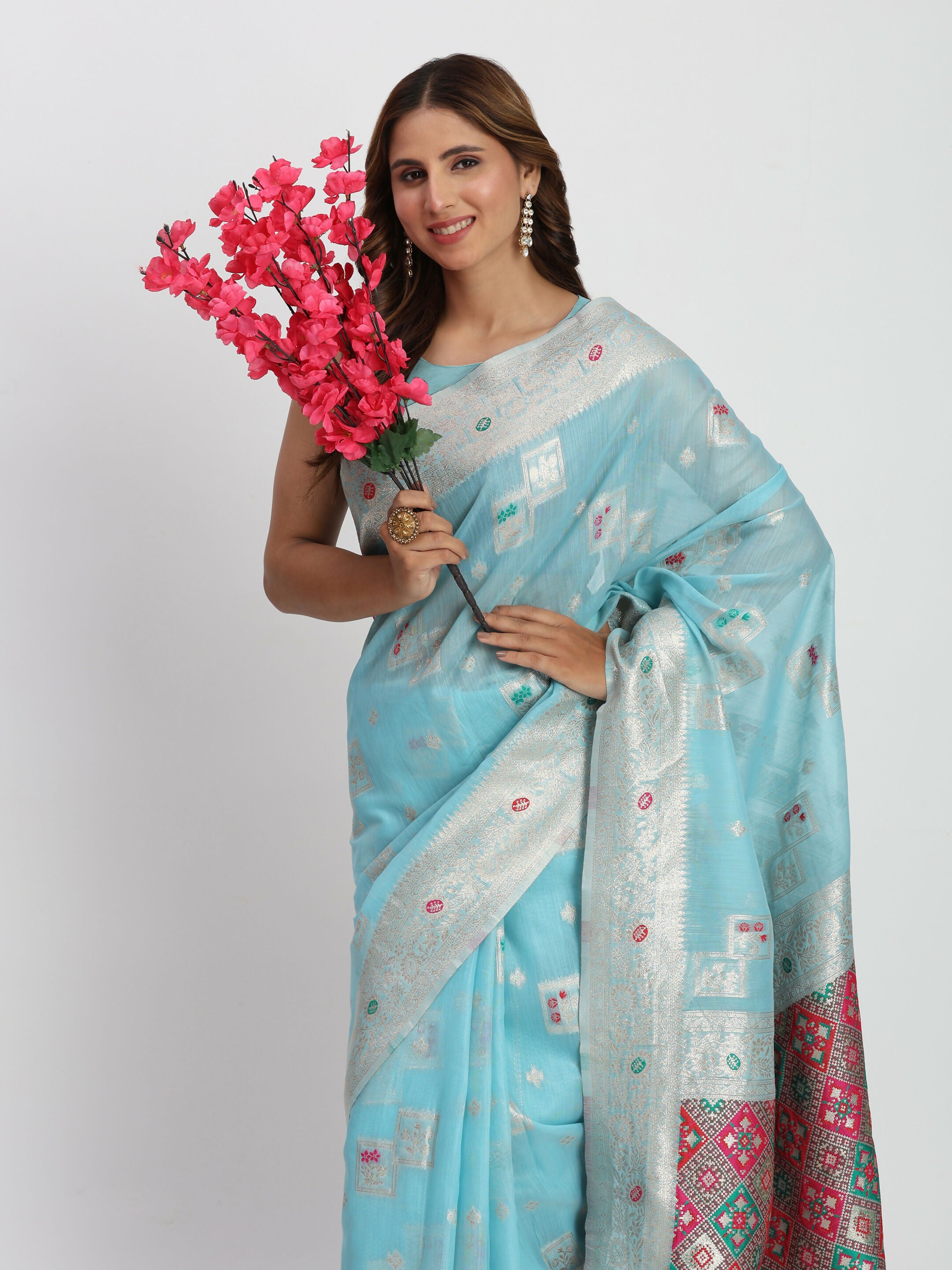 Astita Linen Cotton Sky Blue Saree