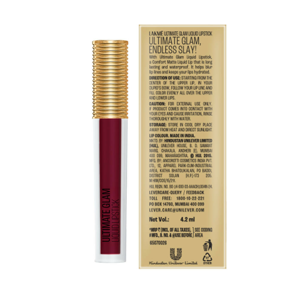 Lakme Ultimate Glam Matte Liquid Lipstick - Red Sangria - Distacart