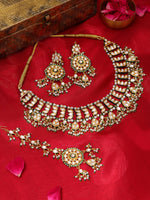 Thumbnail for Ruby Raang Gold Polished Kundan Work Gold Kundan Collar Necklace With Earrings & Maang Tikka