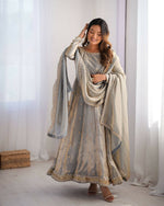 Thumbnail for The52 Women's Beautiful Fandy Silk Fabric Embroidery Work Flared Anarkali Pant and Dupatta Set - Distacart