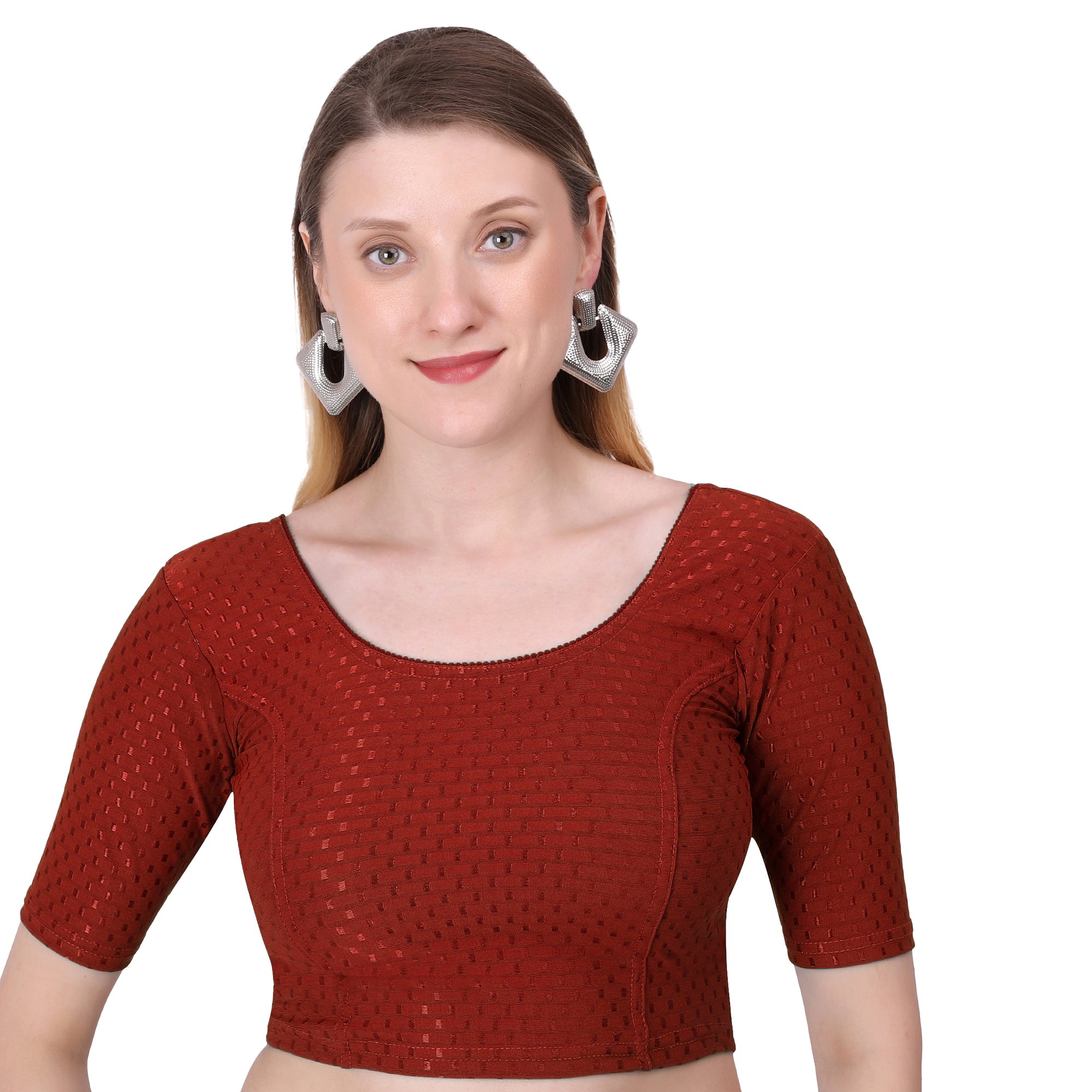 Vamika Cotton Lycra Stretchable Fabric Brown Stretchable Blouse - Distacart