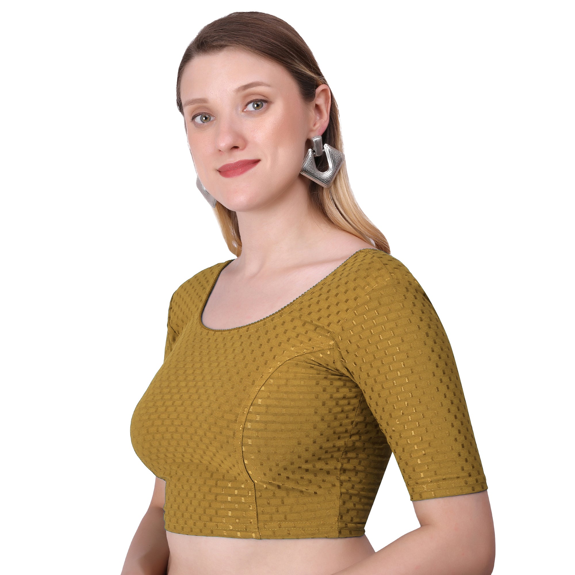 Vamika Cotton Lycra Stretchable Fabric Gold Stretchable Blouse - Distacart
