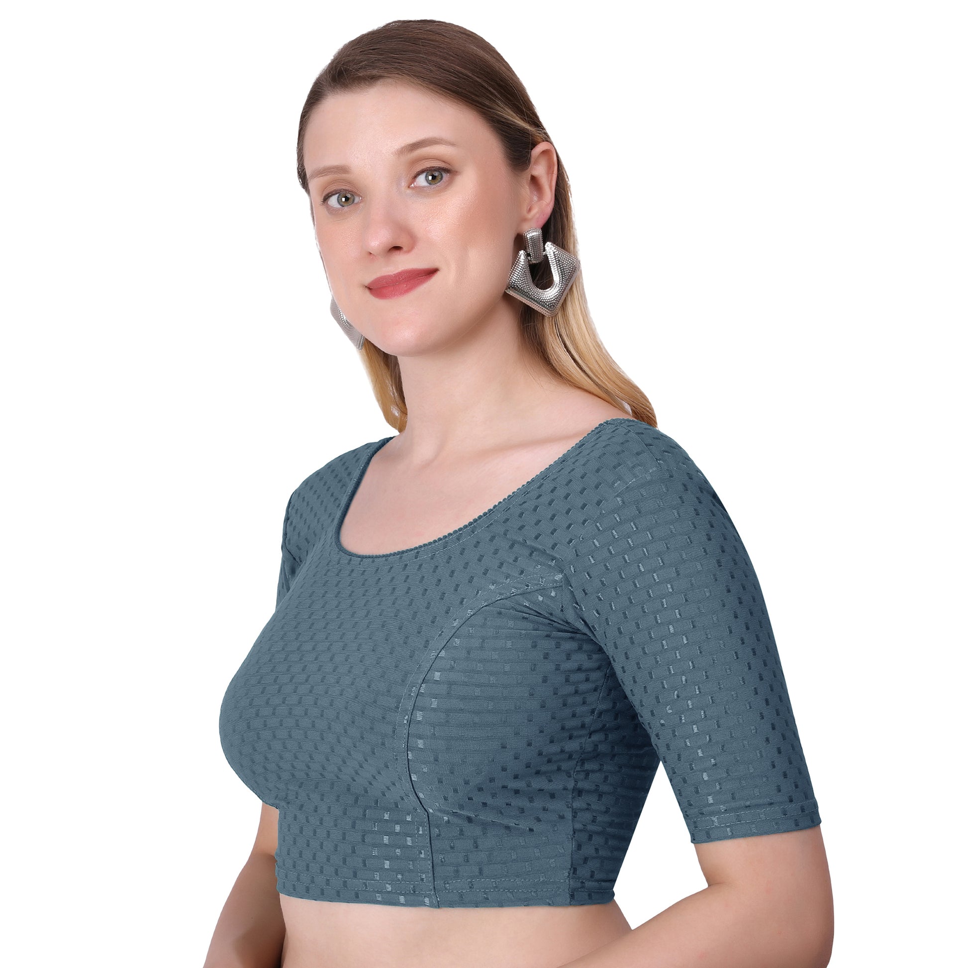 Vamika Cotton Lycra Stretchable Fabric Grey Stretchable Blouse - Distacart