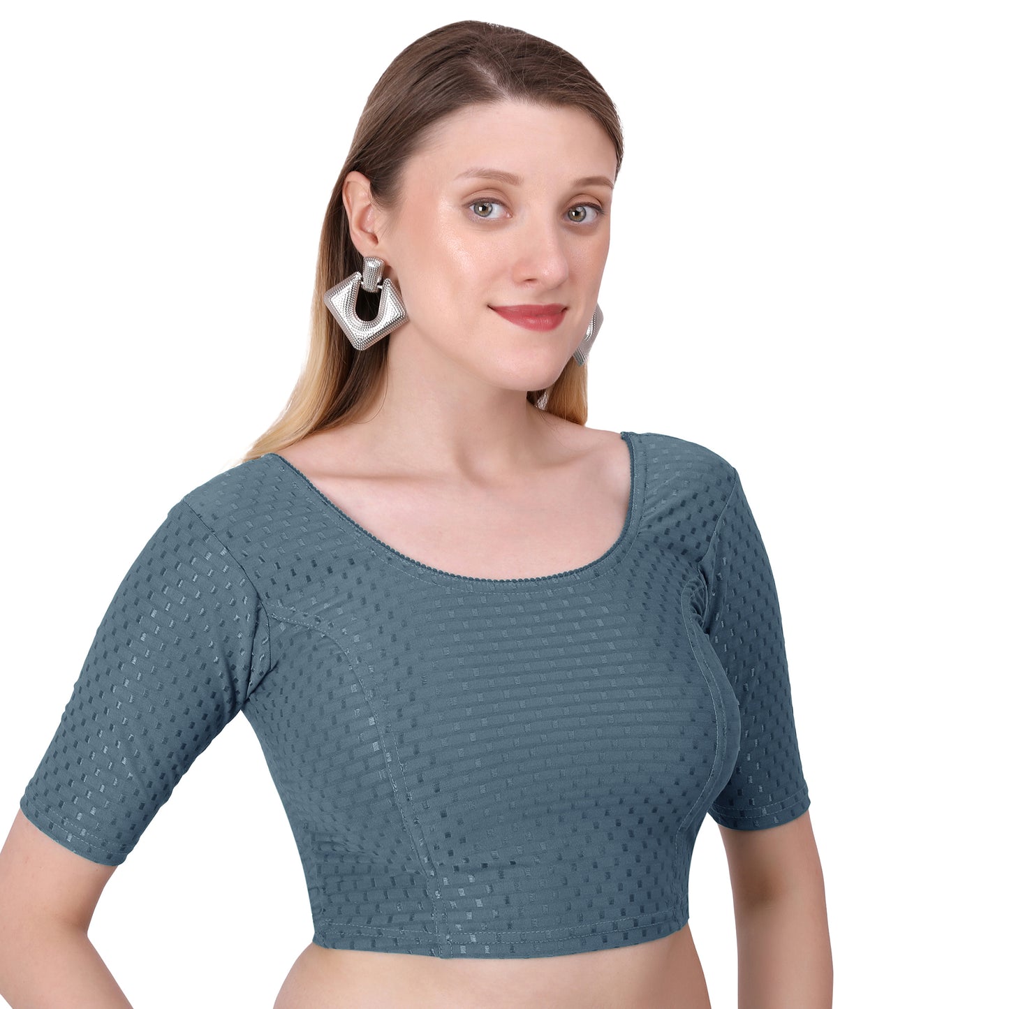 Vamika Cotton Lycra Stretchable Fabric Grey Stretchable Blouse - Distacart