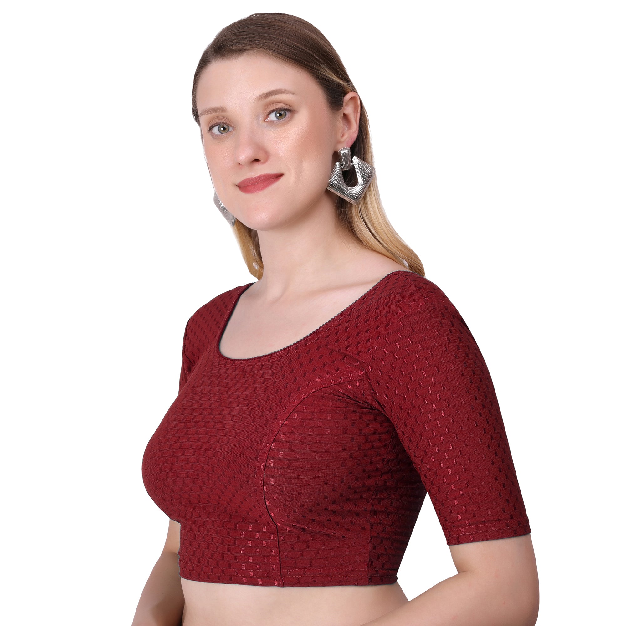 Vamika Cotton Lycra Stretchable Fabric Maroon Stretchable Blouse - Distacart