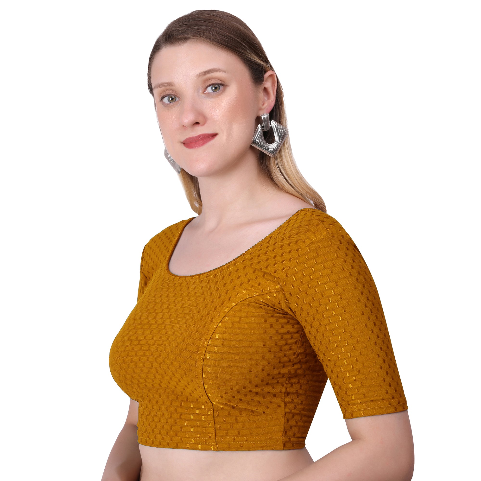 Vamika Cotton Lycra Stretchable Fabric Mustard Stretchable Blouse - Distacart