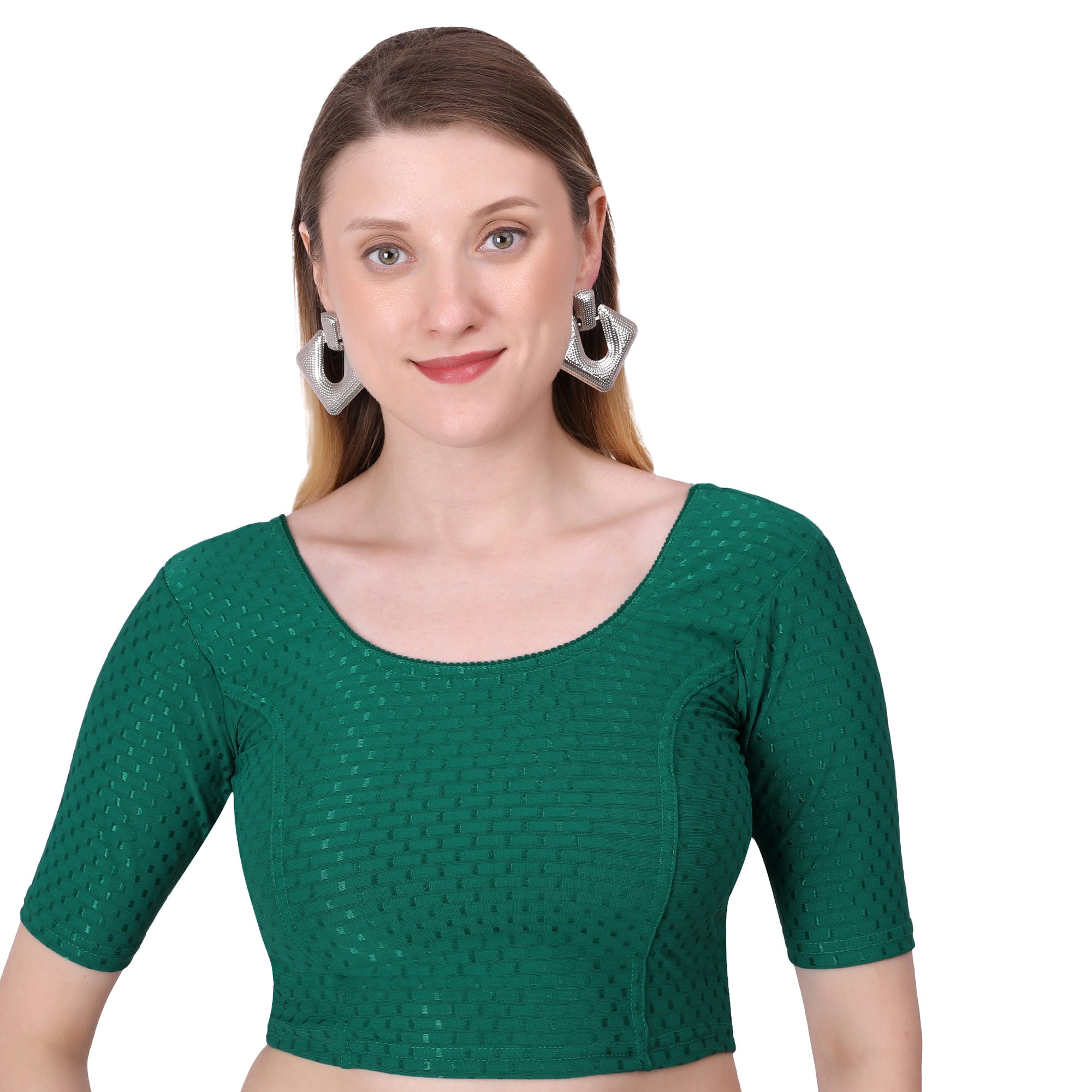 Vamika Cotton Lycra Stretchable Fabric Dark Green Stretchable Blouse - Distacart