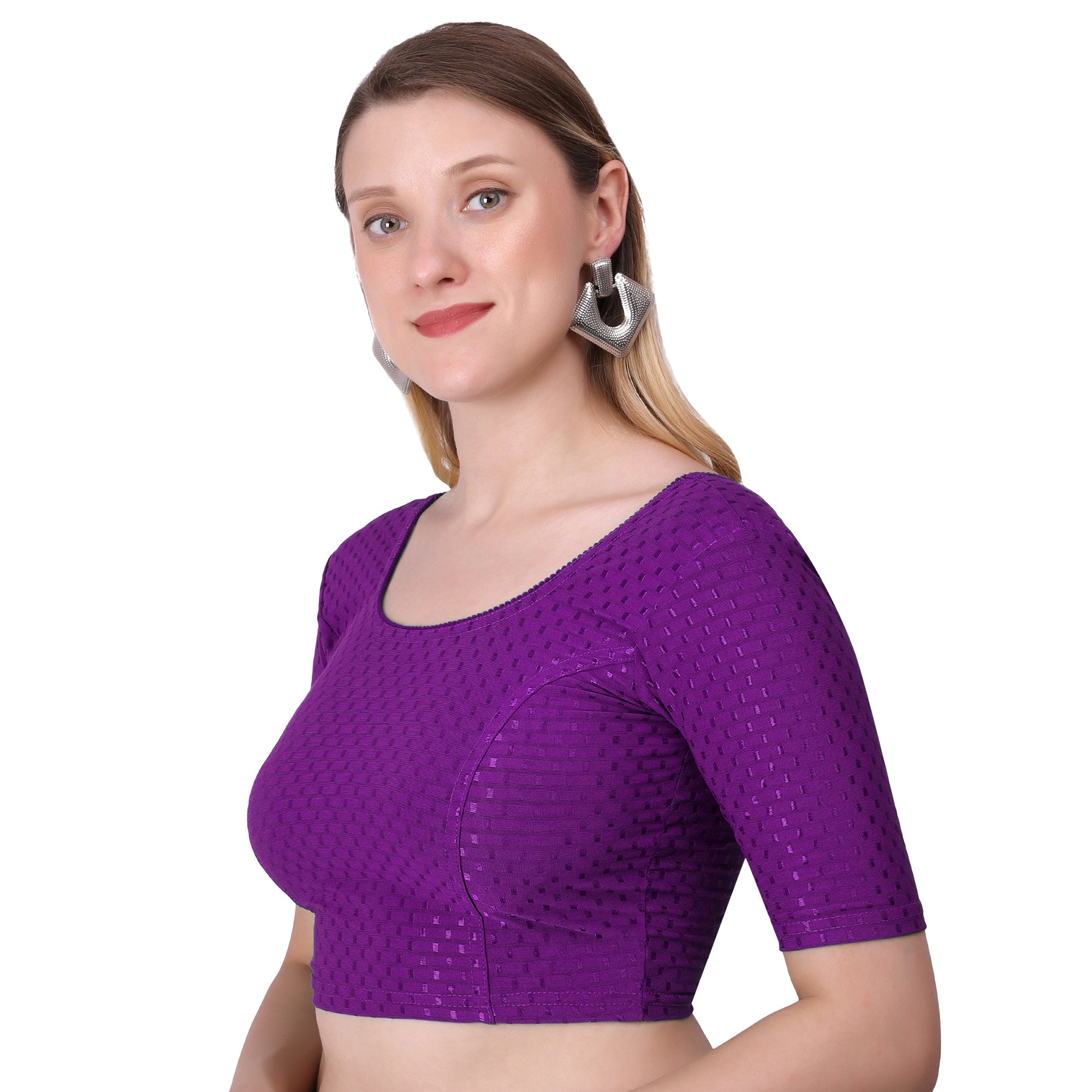 Vamika Cotton Lycra Stretchable Fabric Purple Stretchable Blouse - Distacart