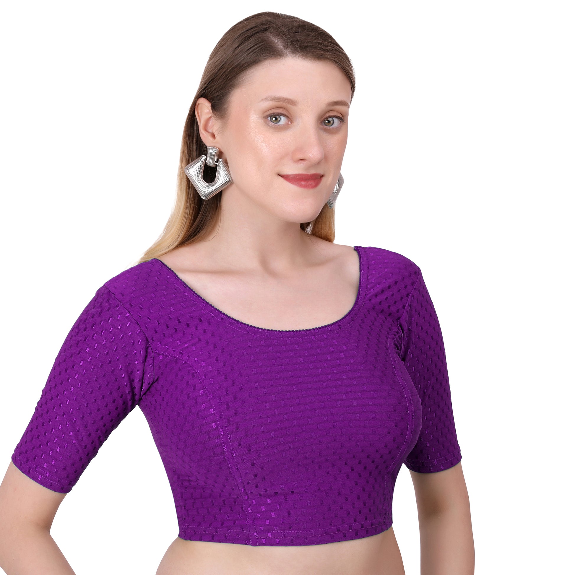 Vamika Cotton Lycra Stretchable Fabric Purple Stretchable Blouse - Distacart
