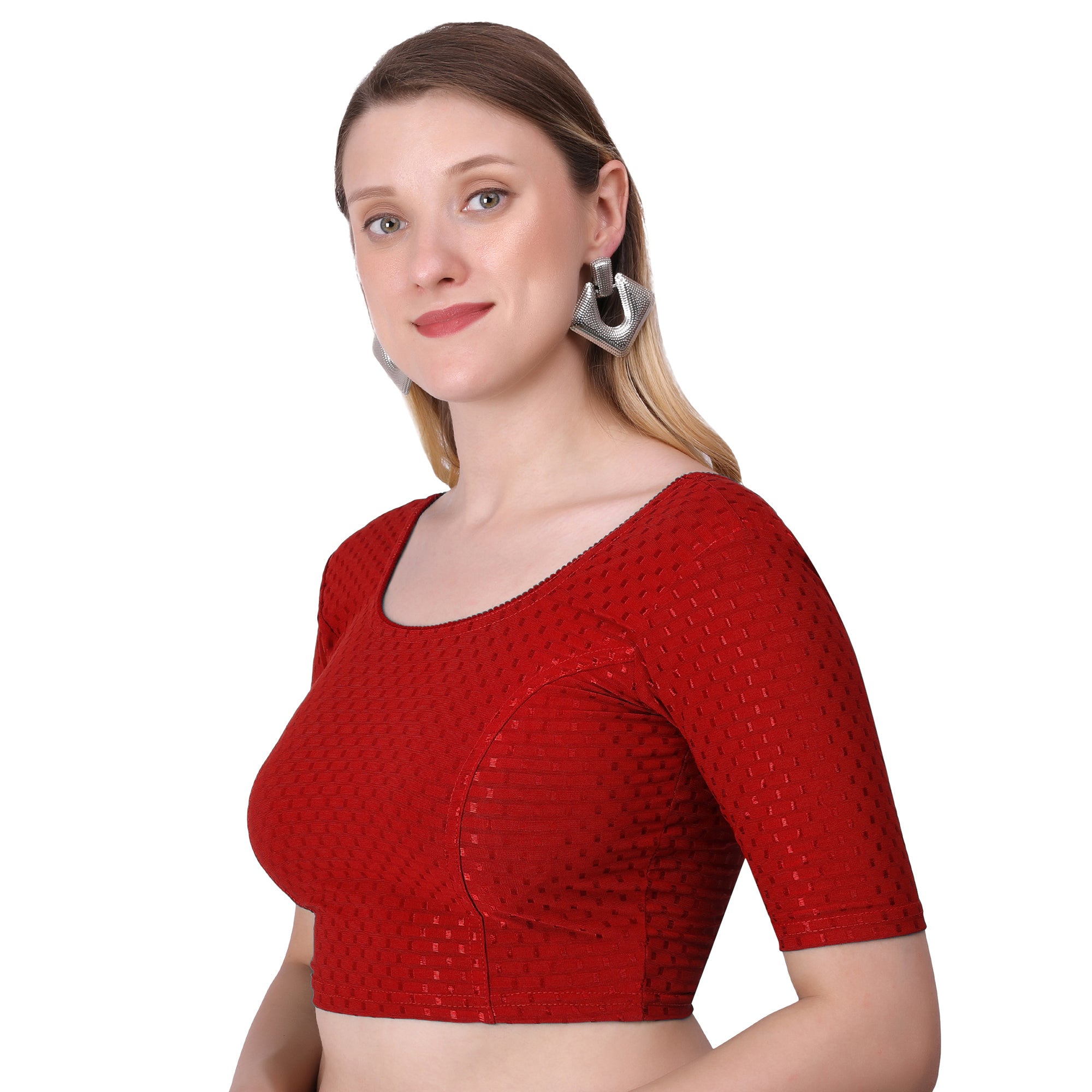 Vamika Cotton Lycra Stretchable Fabric Red Stretchable Blouse - Distacart