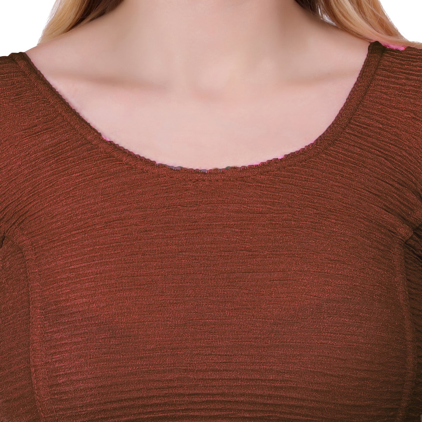 Vamika Cotton Lycra Stretchable Fabric Brown Balloon Sleeves Blouse - Distacart
