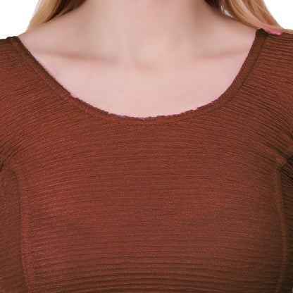 Vamika Cotton Lycra Stretchable Fabric Brown Balloon Sleeves Blouse - Distacart