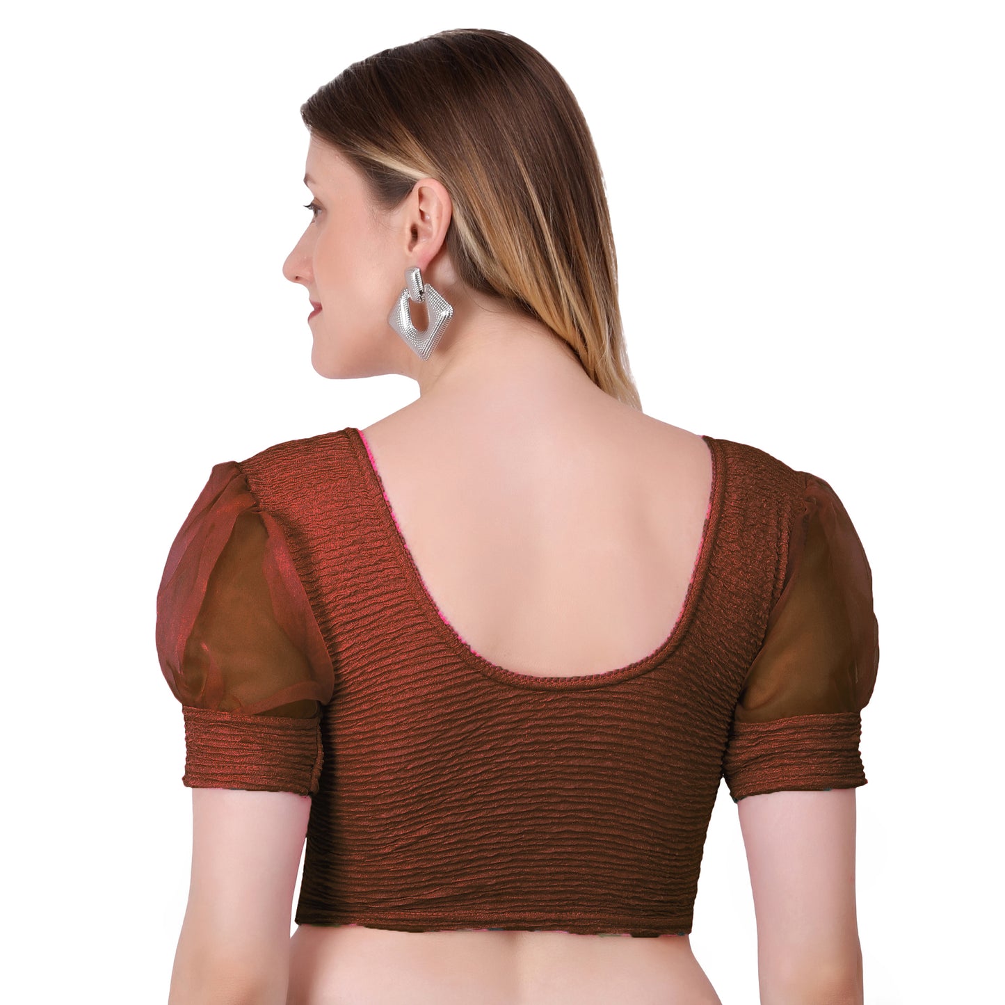 Vamika Cotton Lycra Stretchable Fabric Brown Balloon Sleeves Blouse - Distacart