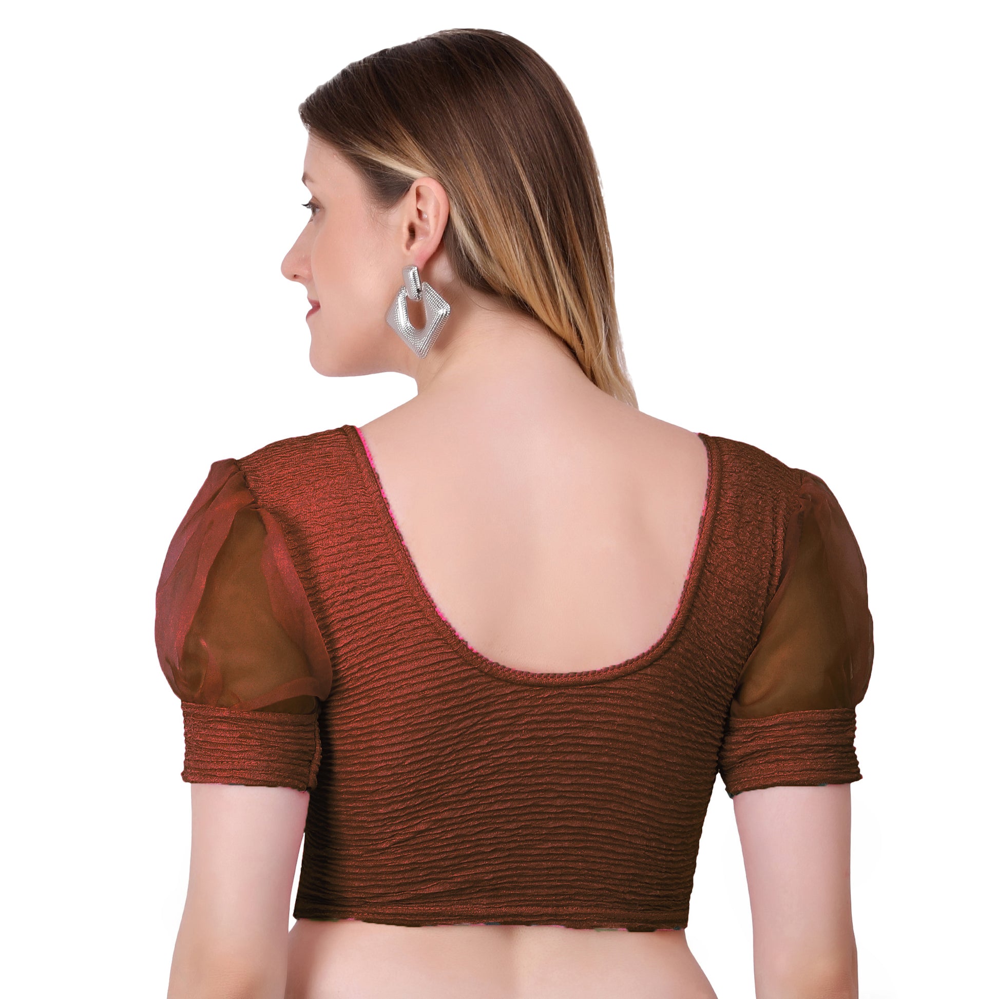 Vamika Cotton Lycra Stretchable Fabric Brown Balloon Sleeves Blouse - Distacart