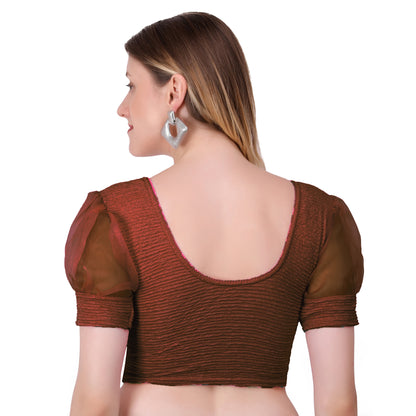 Vamika Cotton Lycra Stretchable Fabric Brown Balloon Sleeves Blouse - Distacart
