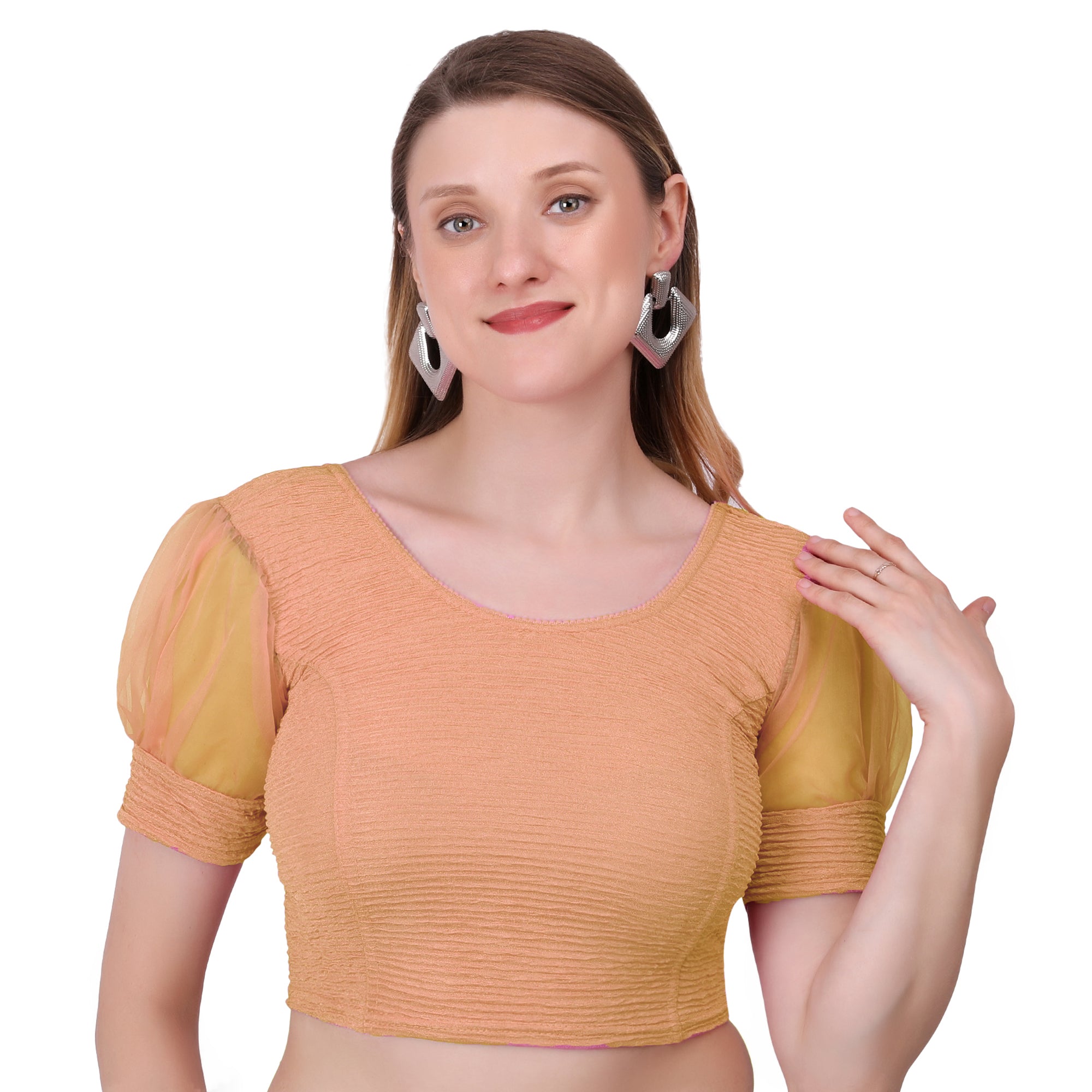 Vamika Cotton Lycra Stretchable Fabric Gold Balloon Sleeves Blouse - Distacart